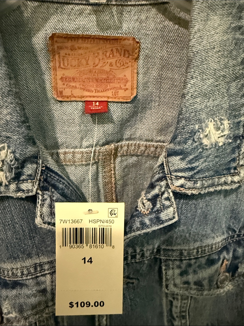 Lucky Brand Light Blue Distressed Denim Jacket - Picture 2 of 3